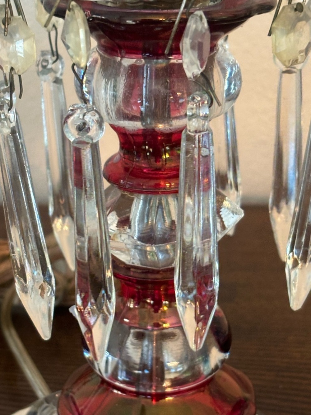 vintage boudoir table lamp featuring cranberry red and clear cut glass - Picture 8 of 16